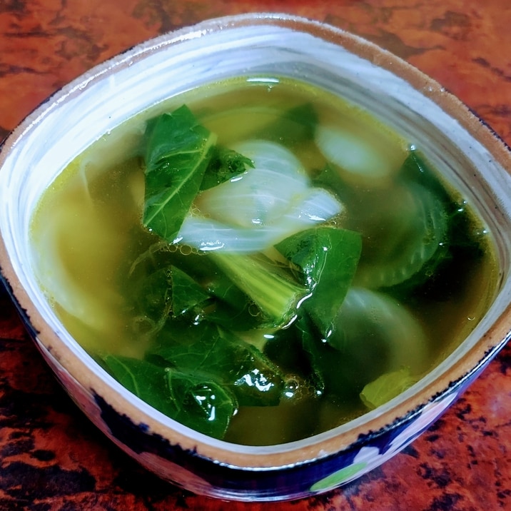 小松菜と新玉ねぎの和風スープ